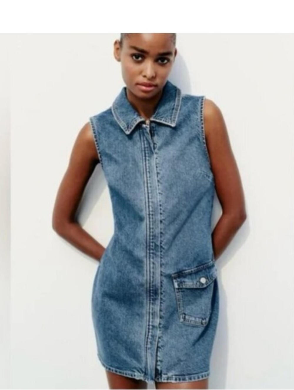 ZARA Denim Sleeveless Mini Dress in Light Blue